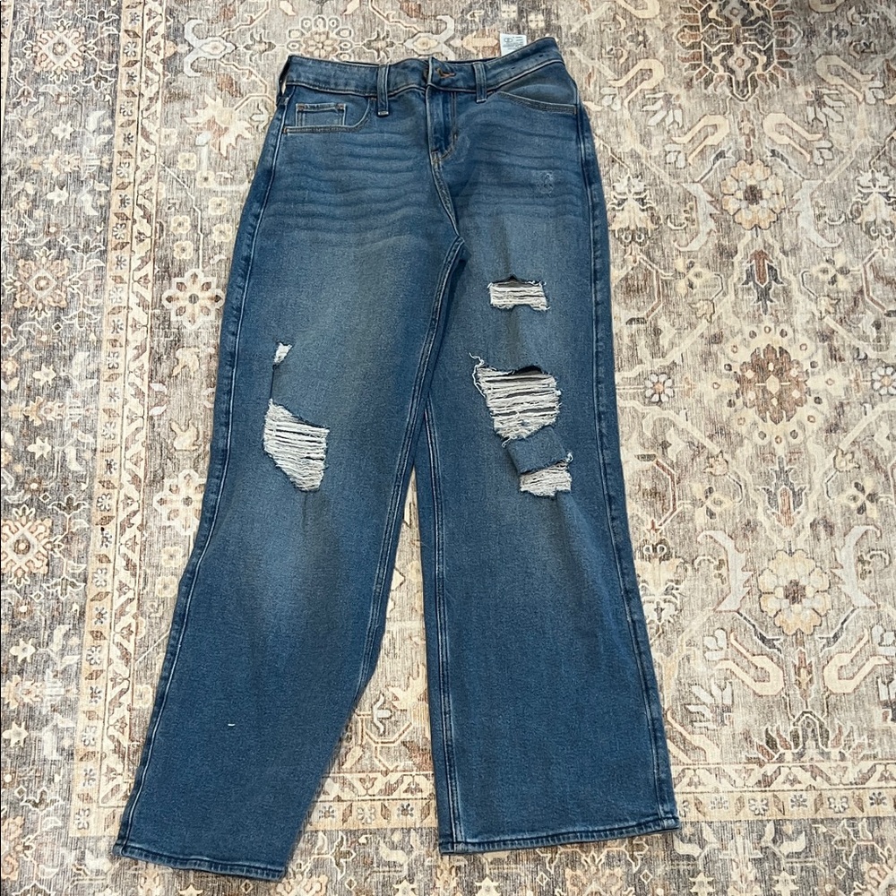 Hollister Dark Blue Distressed Straight Leg Jeans